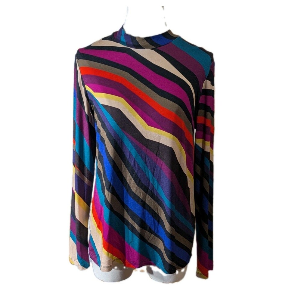 Trina Turk Multicolor Stripe Geometric Knit Long Sleeve Top Size Medium